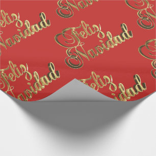 Feliz Navidad Spanish Christmas Red and Gold Wrapping Paper
