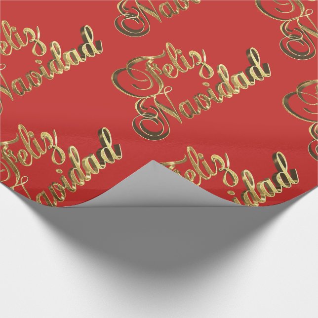 Feliz Navidad Spanish Christmas Red and Gold Wrapping Paper (Corner)