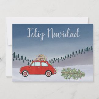 Feliz Navidad Spanish Christmas Red Fiat 500 Holiday Card