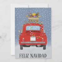 Feliz Navidad Spanish Christmas Red Fiat 500