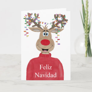 Feliz Navidad, Spanish Christmas Reindeer Holiday Card