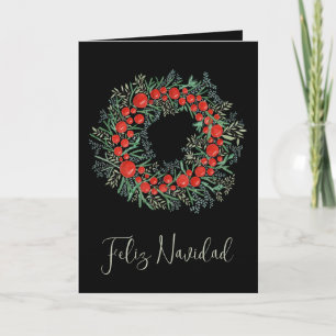 Feliz Navidad, Spanish Christmas wreath Holiday Card