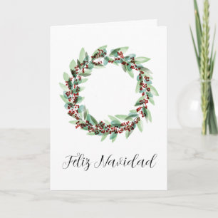 Feliz Navidad, Spanish Christmas wreath Holiday Card