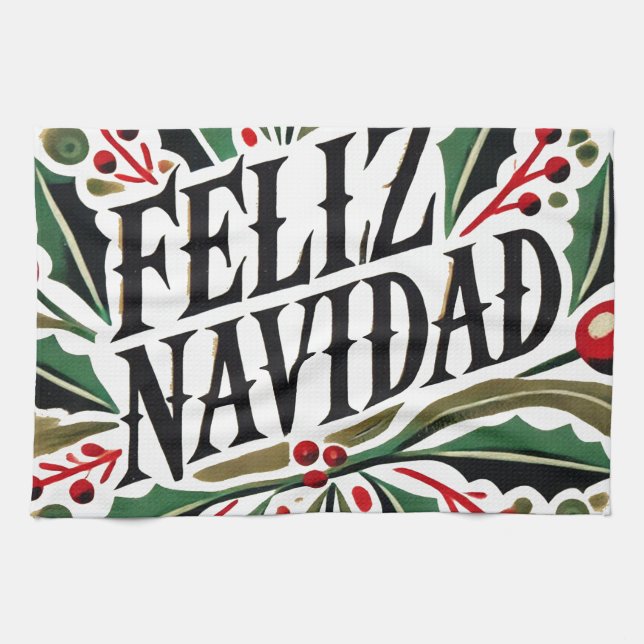 Feliz Navidad Spanish merry Christmas              Tea Towel (Horizontal)