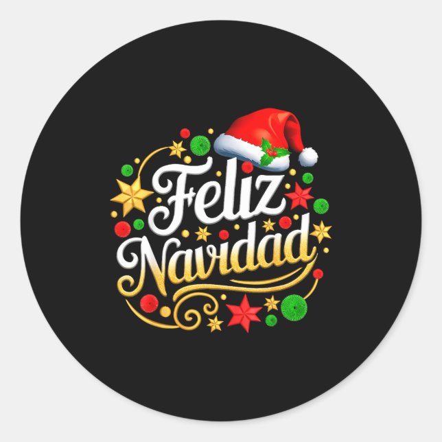 Feliz Navidad Spanish Mexican Christmas Xmas Holid Classic Round Sticker (Front)