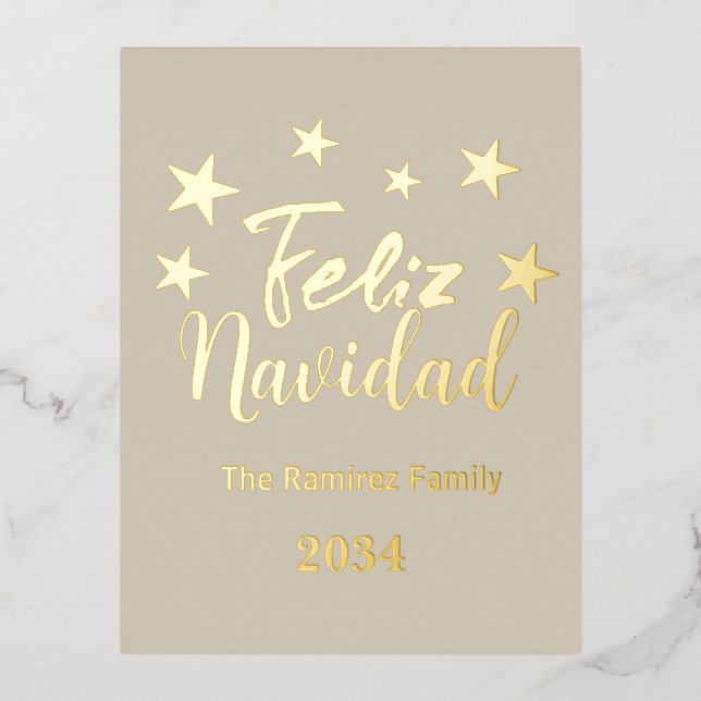  Feliz Navidad  Spanish Modern Christmas Family  Foil Holiday Postcard (Front)