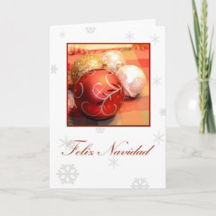Feliz Navidad, Spanish white with ornaments and sn Holiday Card