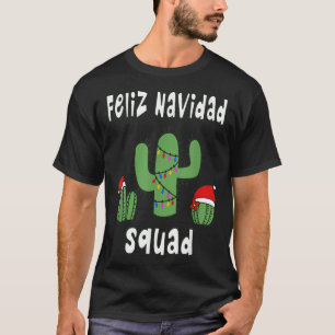 Feliz Navidad Squad Christmas Cactus Santa Hat T-Shirt