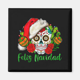 Feliz Navidad Sugar Skull Mexican Christmas Magnet