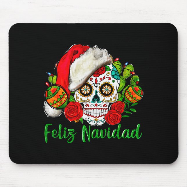 Feliz Navidad Sugar Skull Mexican Christmas  Mouse Pad (Front)