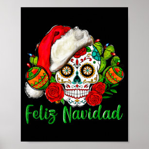 Feliz Navidad Sugar Skull Mexican Christmas Poster