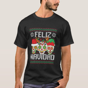 Feliz Navidad Sugar Skulls Christmas Reindeer Sant T-Shirt