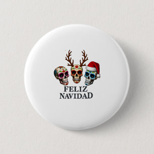 Feliz Navidad Sugar Skulls Reindeer Santa Mexican 6 Cm Round Badge