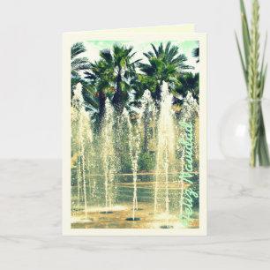 Feliz Navidad Vintage Palms & Fountain Photo Holiday Card