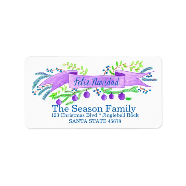 Feliz Navidad, watercolor Christmas banner Label (Front)