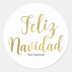 FELIZ NAVIDAD White Type Custom Christmas Holiday Classic Round Sticker