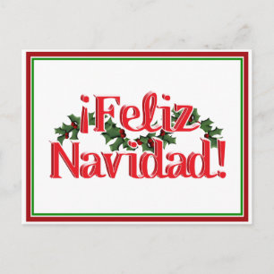Feliz Navidad with Holly Holiday Postcard