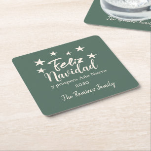 Feliz Navidad  y próspero Año Nuevo Holiday Party  Square Paper Coaster