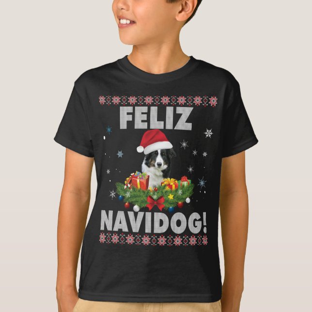 Feliz Navidog Border Collie Dog Ugly Sweater Chris (Front)