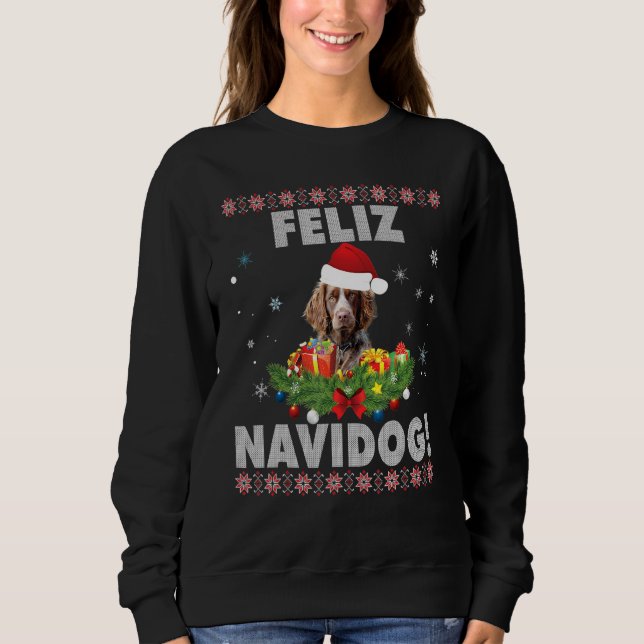 Feliz Navidog Brittany Spaniel Dog Ugly Sweater Ch (Front)