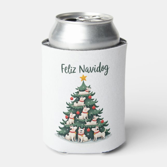 Feliz Navidog Christmas Dog T-Shirt, Funny Cute Xm Can Cooler (Can Front)