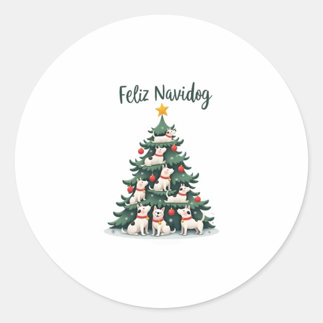 Feliz Navidog Christmas Dog T-Shirt, Funny Cute Xm Classic Round Sticker (Front)