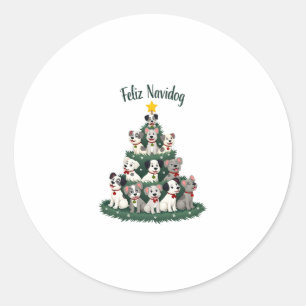 Feliz Navidog Christmas Dog T-Shirt, Funny Cute Xm Classic Round Sticker
