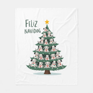 Feliz Navidog Christmas Dog T-Shirt, Funny Cute Xm Fleece Blanket