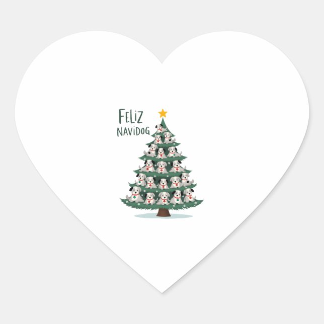 Feliz Navidog Christmas Dog T-Shirt, Funny Cute Xm Heart Sticker (Front)