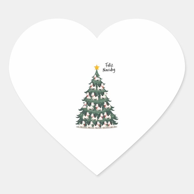 Feliz Navidog Christmas Dog T-Shirt, Funny Cute Xm Heart Sticker (Front)
