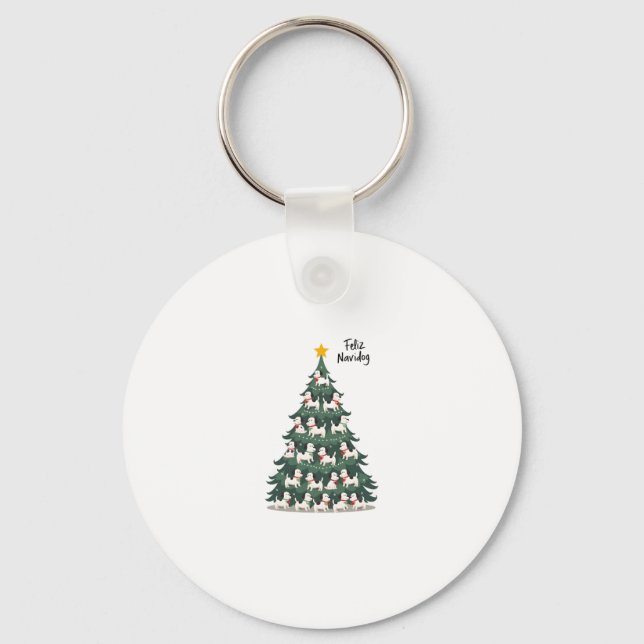 Feliz Navidog Christmas Dog T-Shirt, Funny Cute Xm Key Ring (Front)