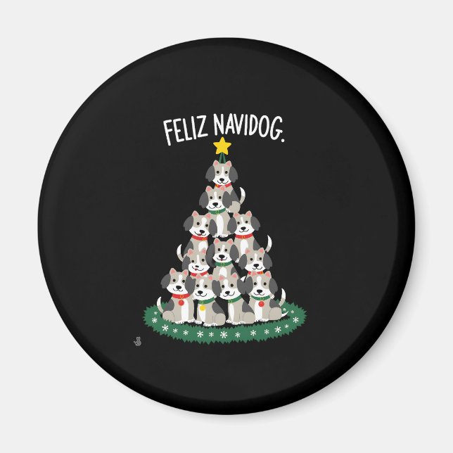 Feliz Navidog Christmas Dog T-Shirt, Funny Cute Xm Magnet (Front)