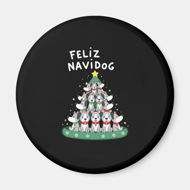 Feliz Navidog Christmas Dog T-Shirt, Funny Cute Xm Magnet (Front)