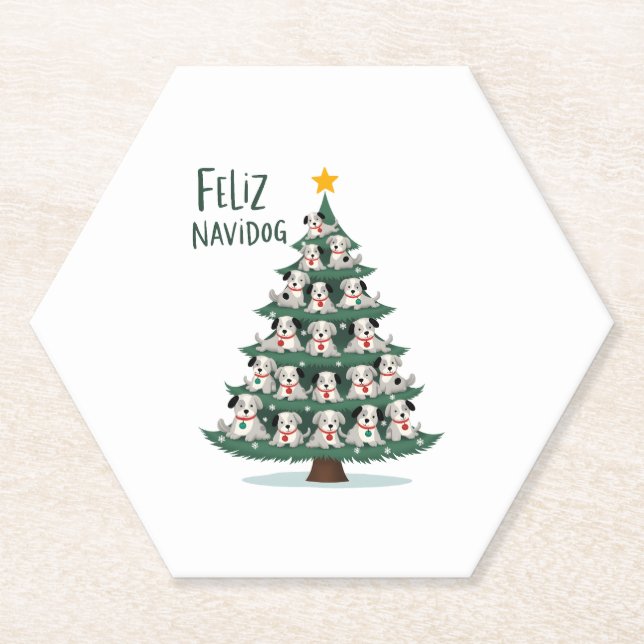 Feliz Navidog Christmas Dog T-Shirt, Funny Cute Xm Paper Coaster (Front)