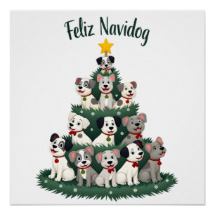 Feliz Navidog Christmas Dog T-Shirt, Funny Cute Xm Poster