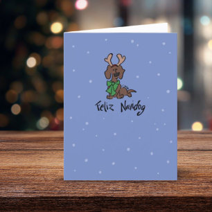 Feliz Navidog Cute Dachshund Reindeer Holiday Card