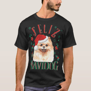 Feliz Navidog Cute Pomeranian Dog Wearing Christma T-Shirt