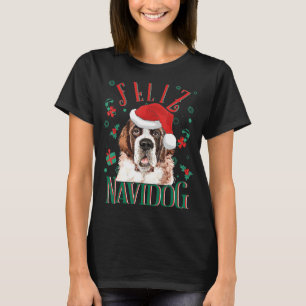 Feliz Navidog Cute Saint Bernard Dog Wearing Chris T-Shirt