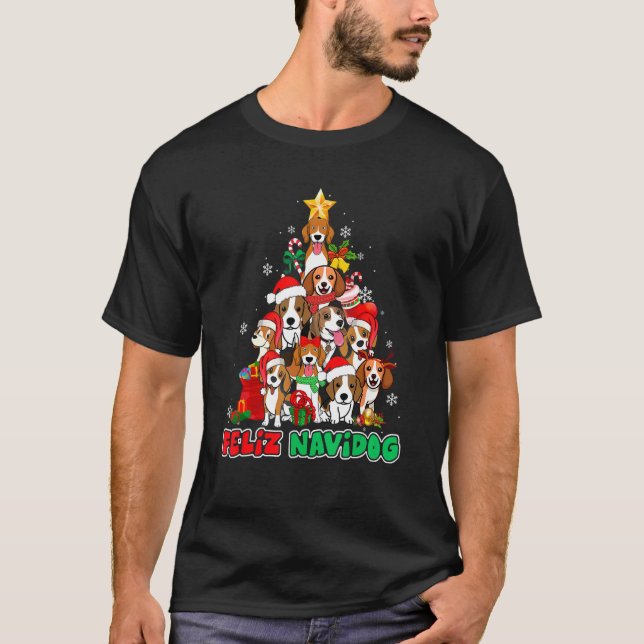Feliz Navidog Feliz Navidad Christmas Beagle Dog T-Shirt (Front)