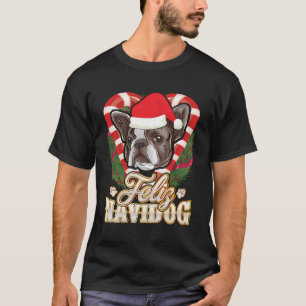 Feliz Navidog French Bulldog With Santa Claus Hat T-Shirt