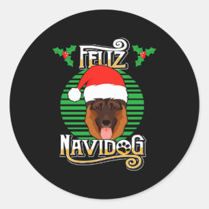 Feliz Navidog German Shepherd Dog Holiday Merry Ch Classic Round Sticker