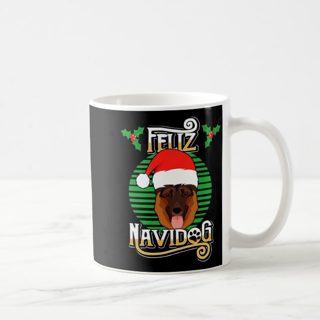 Feliz Navidog German Shepherd Dog Holiday Merry Ch Coffee Mug (Right)