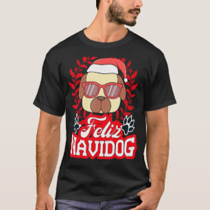 Feliz Navidog Navidad Pug Santa Hat Merry Christma T-Shirt