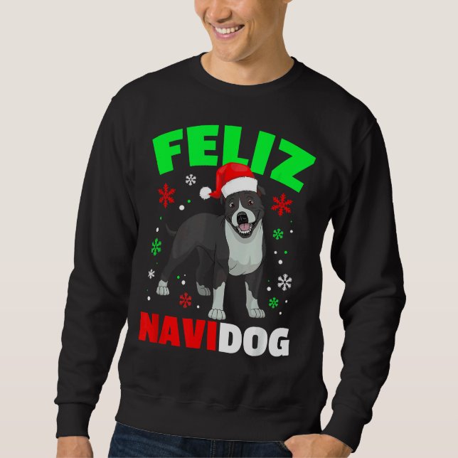 Feliz Navidog Pitbull Dog Ugly Xmas Sweater (Front)
