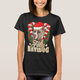 Feliz Navidog Pitbull With Santa Claus Hat Pittie T-Shirt