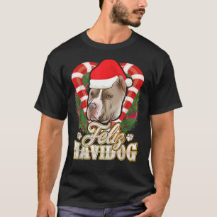 Feliz Navidog Pitbull With Santa Claus Hat Pittie T-Shirt