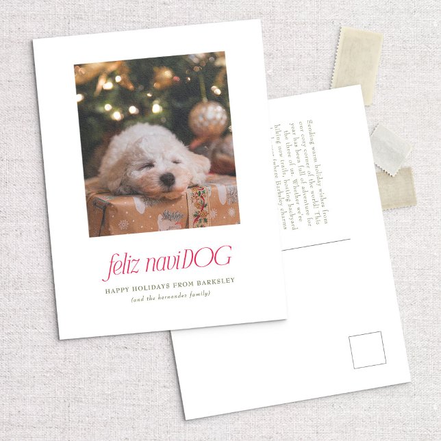 Feliz NaviDog Punny Pet Photo Christmas Postcard (Creator Uploaded)