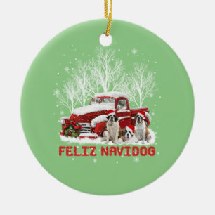 Feliz Navidog Saint Bernard Christmas Dog Lovers Ceramic Ornament