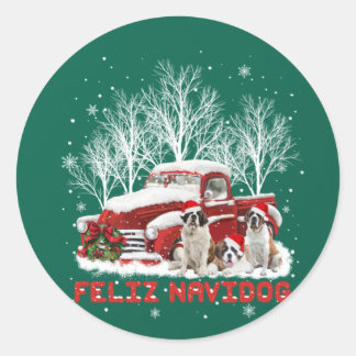 Feliz Navidog Saint Bernard Christmas Dog Lovers Classic Round Sticker