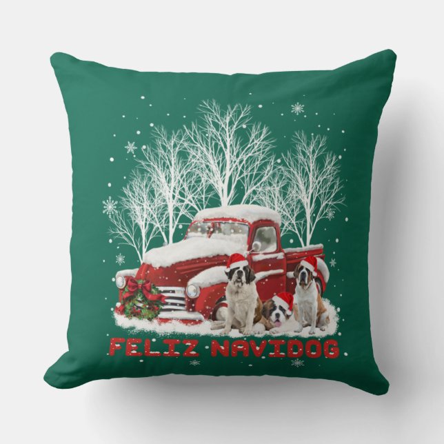Feliz Navidog Saint Bernard Christmas Dog Lovers Cushion (Front)